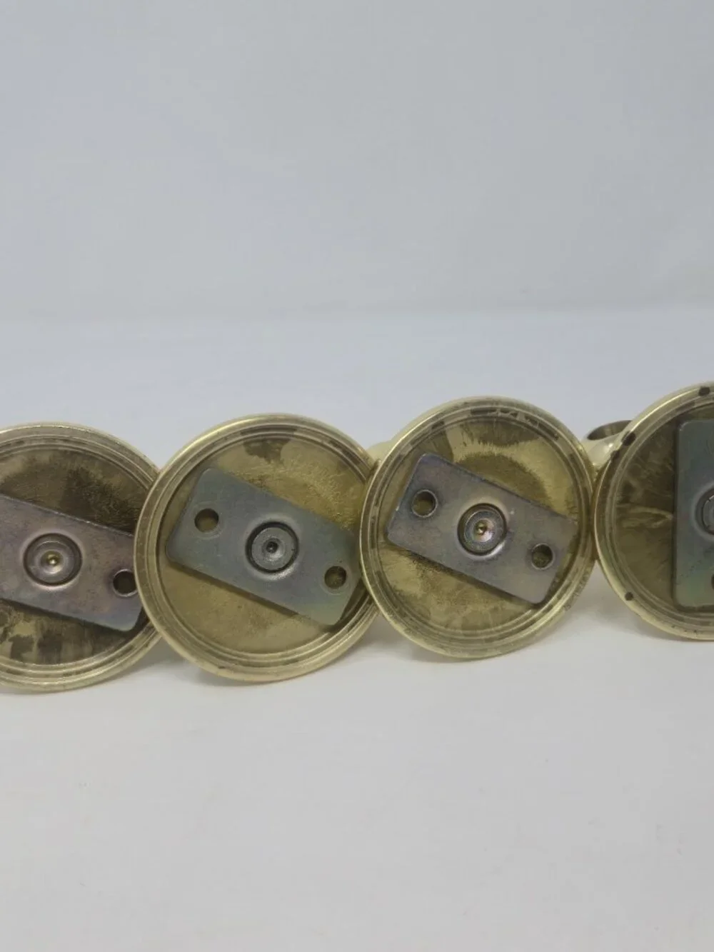 ​Set of 4 Vintage Polished Brass Curtain Rod Brackets Ball Top Scalloped Base
